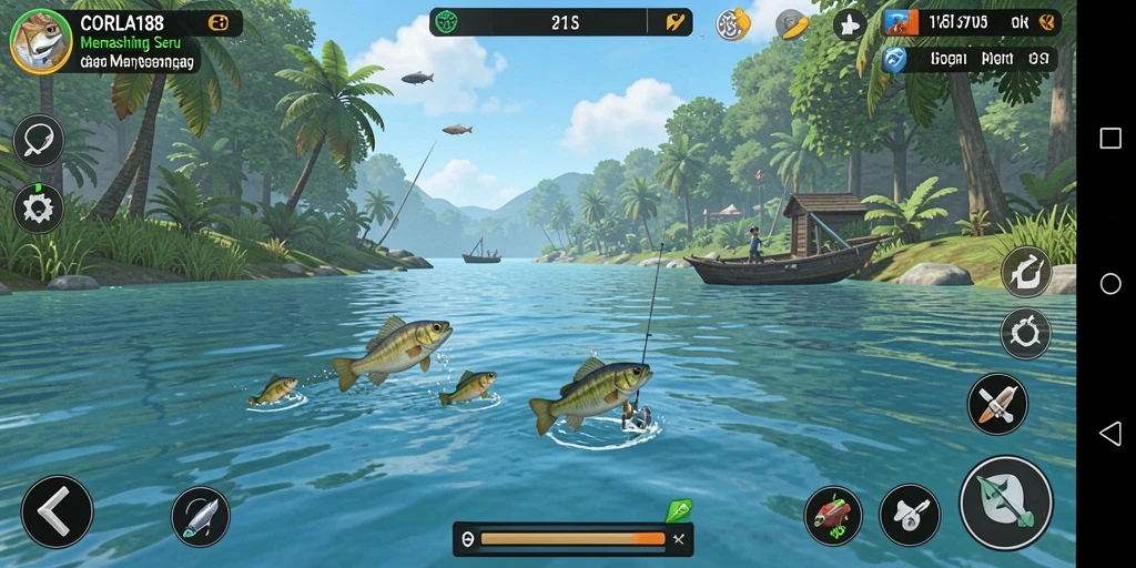 Screenshot menunjukkan aksi menarik dalam memancing di CORLA188.